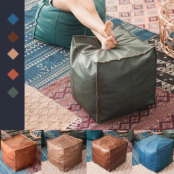 Марокканский пуф из искусственной кожи, чехол для подушки, вышитый диван, пуфик для ног, Большой 43 см, чехол из искусственной кожи без набивки
