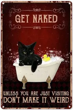 Металлический Жестяной Ретро-Плакат С Голым Металлическим Знаком, Металлический Плакат с Черной Кошкой в ванной, Забавный котенок На Стене, Подвесной Декор для ванной Комнаты, Домашний Декор