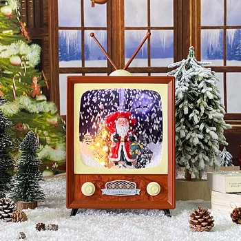 Мини-версия Ретро-телевизора со снежной музыкой, вращающийся интерьер, атмосфера вечеринки, рождественские украшения для дома