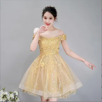 Мини-золотые платья для Встречи выпускников с 3D цветочной аппликацией, Вечернее платье для девочек, короткое вечернее платье для выпускного вечера