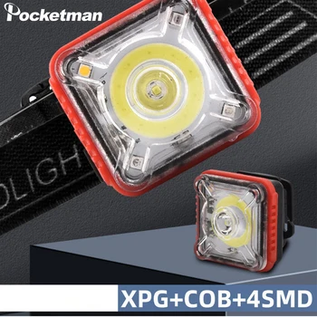 Многофункциональный COB + светодиодный налобный фонарь с зажимом, Мини-USB Перезаряжаемая фара, светильник для кемпинга, рабочий светильник с магнитом