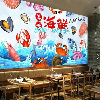 Модная ручная роспись, вкусные морепродукты, Промышленный декор, Фоновая роспись, обои для магазина морепродуктов, ресторан, 3D обои