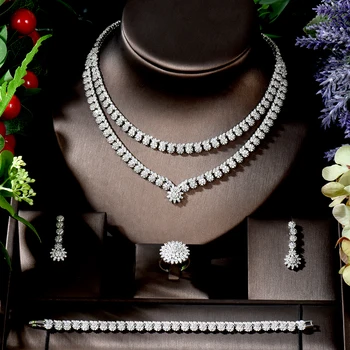 Модное великолепное женское свадебное ожерелье и серьги, цветочный дизайн, циркониевые украшения, аксессуары для вечеринок, бижутерия Дубай N-209