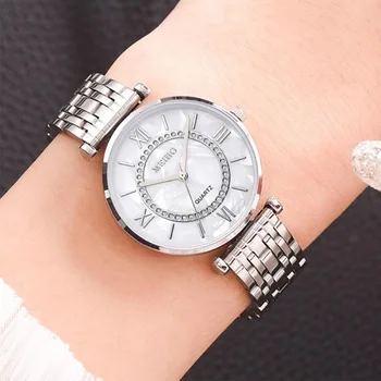 Модные Женские кварцевые часы с Бриллиантами, Стальные женские наручные часы, Роскошные женские часы-браслет с Кристаллами, Лучший бренд Montre Femme Relogio