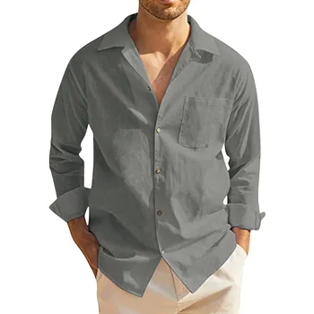 Мужская Повседневная рубашка, Хлопковая однотонная блузка с длинными рукавами, Шикарный воротник-стойка, Модные красивые топы 2021, Уличная одежда Camisa