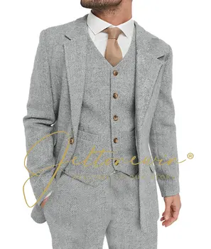 Мужской костюм из 3 предметов, приталенный модный (куртка + жилет + брюки) Свадебный Смокинг для Вечеринки для Жениха, Блейзер, комплект Terno Masculino Completo