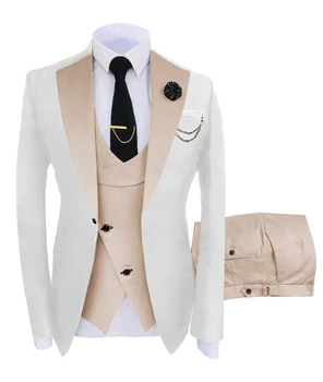 Мужской костюм, комплект из 3 предметов, вечерние модные однотонные смокинги на плоской подошве, куртка для жениха, темно-бордовый (блейзер + жилет + брюки)