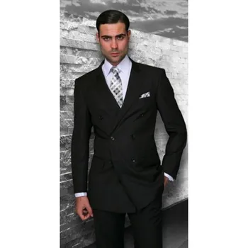 Мужской черный костюм из 2 предметов (пиджак + брюки), однотонный, 2023, повседневный деловой приталенный Лацкан, красивый формальный костюм на двух пуговицах с двойной грудью