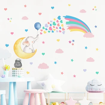 Мультяшная Цветная наклейка на стену в виде радуги, звезды, сердца, Слона, для детской комнаты, Виниловые наклейки для детей, Домашний декор для спальни