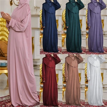 Мусульманское женское платье-хиджаб с капюшоном для праздника Ид, молитвенная одежда Рамадан, цельный полный покров, Абая, ислам, Дубай, скромный халат, черная одежда