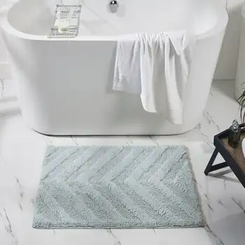 . Мягкий впитывающий коврик для ванной из 100% хлопка синего цвета 20 
