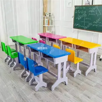 Набор столов и стульев для дошкольного учреждения в детском саду, пластиковый глянцевый стол и стул, класс обучения в начальной школе, класс репетиторства