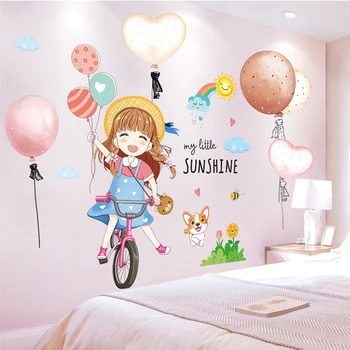 Наклейки на стену с героями мультфильмов для девочек, Креативные наклейки с воздушными шарами 