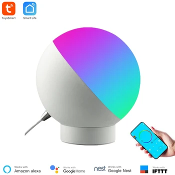 Настольная лампа Tuya Smart WiFi с беспроводным управлением, Красочный настольный ночник с регулируемой яркостью, Голосовое управление через Alexa Google Home, Умный дом