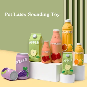 Натуральная мягкая Латексная игрушка для собак В форме бутылки сока с писклявым звуком, обучающие игрушки для чистки зубов, Жевательная игрушка для домашних животных, Товары для домашних животных