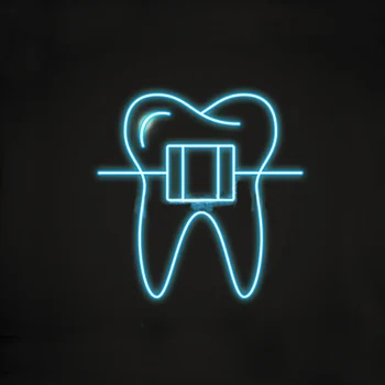 Неоновая Вывеска Значок Зубных Брекетов В Линейном стиле Ортодонтическое оборудование Символ Выравнивания зубов Ручной Работы Из Настоящего Стекла Tube14 