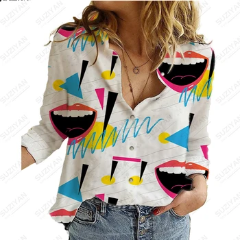 Новая горячая распродажа, Женская рубашка с длинными рукавами и пуговицами, персонализированная, с 3D принтом, уличная сексуальная повседневная женская шифоновая рубашка