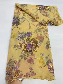 Новое поступление, Высококачественная тюлевая кружевная ткань в Нигерийском стиле, Африканская вышивка Пайетками, 5 ярдов сетчатой ткани для женских платьев на День рождения