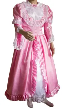 Новое Ярко-розовое Милое Свободное платье принцессы Сисси в Полный рост, атласное кружевное платье, костюм горничной на заказ