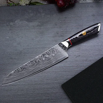 Нож шеф-повара с дамасским рисунком из Немецкой стали, Нож для нарезки сашими, Кухонный нож из нержавеющей стали, Нож для разделки мяса, нож для приготовления пищи