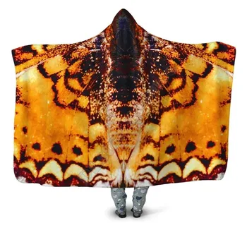 Носимое одеяло с 3D принтом бабочек Для взрослых и детей, различные типы одеял с капюшоном, Флисовое одеяло 03