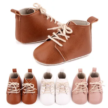Обувь для новорожденных мальчиков и девочек, хлопковая подошва, противоскользящая детская обувь из искусственной кожи, обувь для кроватки для малышей, британская детская обувь на шнуровке