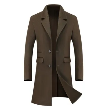 Осенне-зимние шерстяные пальто средней длины, мужские Повседневные куртки в корейском стиле, облегающие повседневные куртки больших размеров, Мужские топы, мужские шерстяные пальто S-3XL