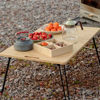 Открытый тактический стол Складной Бамбуковый деревянный стол Легкий Стол для пикника с барбекю Портативный Четырехстворчатый стол для кемпинга