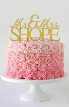 Персонализированный Дизайн топперов для торта с золотым блеском Mr & Mrs На Заказ С Фамилией Свадебные Топперы для Торта