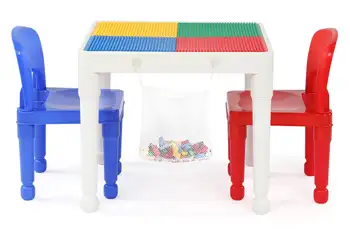 Пластиковый детский стол и 2 стула 2 в 1, белый, красный и синий
