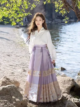 Платье в национальном стиле Yourqipao, юбка с лошадиным лицом, костюм в китайском стиле Hanfu, женская одежда, традиционная винтажная юбка в складку