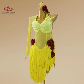 Платье для латиноамериканских танцев, высококачественная Новая цветочная одежда с бриллиантами, Большой цветок, Ча-Ча-Ча Танго, Профессиональная одежда для взрослых