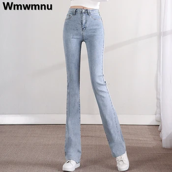 Повседневные обтягивающие джинсы-клеш с высокой талией, стрейчевые облегающие корейские модные джинсовые брюки, весна-осень, женские элегантные шикарные Vaqueros 2023, новинка