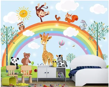 пользовательские фрески 3D обои Мультфильм животных радуга детская комната украшение дома живопись 3D настенные фрески обои для стены 3 d