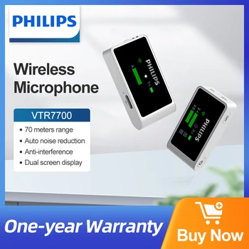 Профессиональный беспроводной микрофон PHILIPS на лацкане, поддержка передатчика и приемника, телефон с диапазоном DV 70 м, автоматическое шумоподавление VTR7700