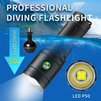 Профессиональный Фонарик для Дайвинга Submarine Scuba XHP50 Underwater Divi Для фонарика Водонепроницаемый 500-метровый ночной светильник 18650 26650 Факел