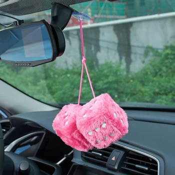 Пушистые плюшевые игральные кости в горошек, ретро Квадратное плюшевое подвесное зеркало, нечеткие кубики для украшения интерьера розового автомобиля