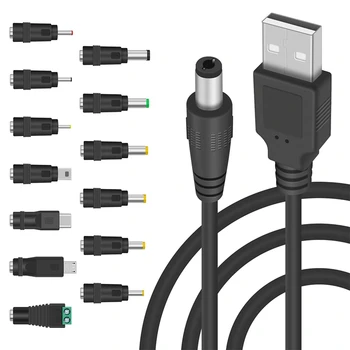 Разъем 5,5 2,1 Мм Постоянного тока 5 В, Кабель для зарядки, Кабель питания от USB до постоянного тока С 13 Сменными Штекерами, Разъемами-адаптерами