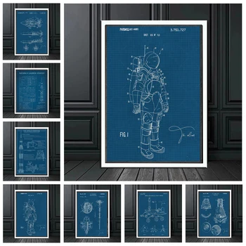Ракета Aturn V Apollo, исследование космического пространства, Патентная диаграмма, Офисный плакат с синей печатью, Настенный художественный Холст, Принт для домашнего офисного декора