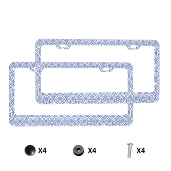 Рамки для номерных знаков с синим рисунком - 2 упаковки алюминиевых металлических держателей номерных знаков, бирка для лицензий с завинчивающимися крышками