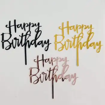 Розовое Золото, Серебро, Топпер для торта С Днем рождения, Акриловые Топперы для кексов с надписью 