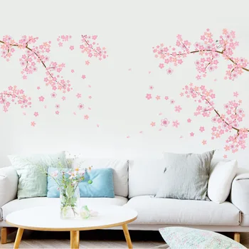 Розовые цветы Съемные наклейки на стену, наклейки для мебели, украшения спальни, Художественные наклейки, Фон для дивана, Домашний декор стен, Фреска