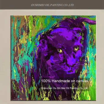 Ручная роспись Цветные Животные Картина маслом на холсте фиолетовый Леопард Настенная живопись для декора комнаты Картины с травяным пейзажем