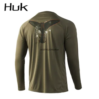 Рыбацкие рубашки HUK с длинным рукавом, Летняя одежда для рыбалки с защитой от ультрафиолета, Мужская уличная одежда из джерси Upf 50, дышащая