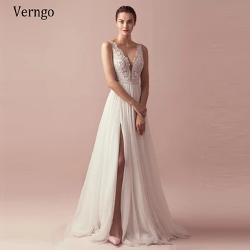 Свадебное платье Verngo в стиле Бохо, Кружевные Пляжные Свадебные платья Трапециевидной формы с V-образным вырезом, Элегантное Платье Невесты с разрезом сбоку, Robe De Mariee