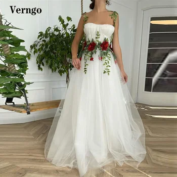 Свадебные платья Нового дизайна Verngo 2021, Красные Цветы С зелеными Листьями, Тюлевые Сказочные Свадебные платья, Вечерние платья для вечеринки в саду