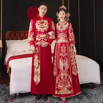 Свадебный Костюм В Китайском Стиле, Свадебный Комплект Для Жениха, Одежда Для Тостов С Вышивкой Дракона, Чонсам Большого Размера китайская одежда