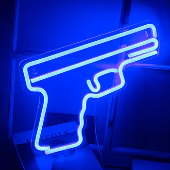 Светодиодная неоновая вывеска Wanxing в форме Пистолета, Супер Крутая Подвесная Художественная Ночная лампа-пистолет, USB С выключателем Для декора стен игровой комнаты, Подарок