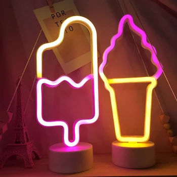 Светодиодный Неоновый светильник, Украшение Детской Спальни, Креативная Настольная лампа в форме мороженого, Ночные светильники, Аварийное освещение