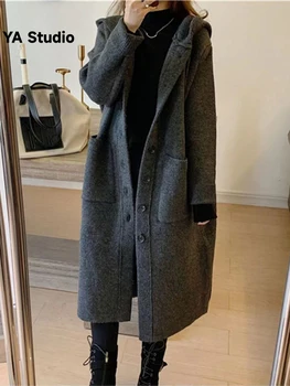 Свитер Женское пальто выше колена 2023 Новый Корейский Свободный вязаный кардиган средней длины